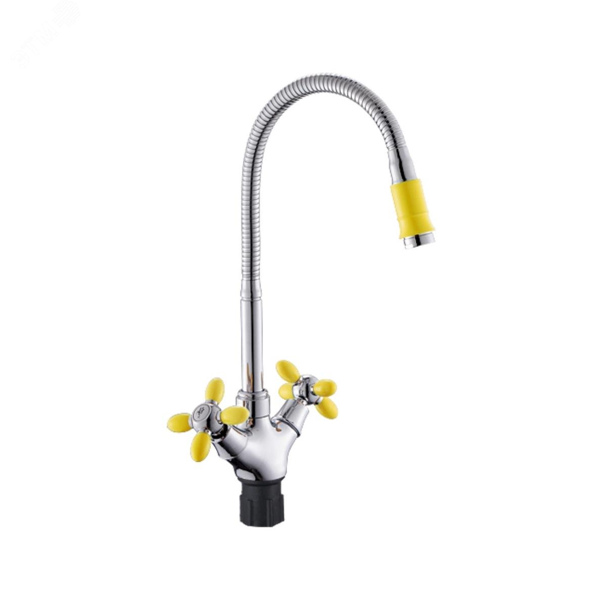 Изображение товара Смеситель для кухни АНТЕЙ с высоким изливом и цветными наконечниками