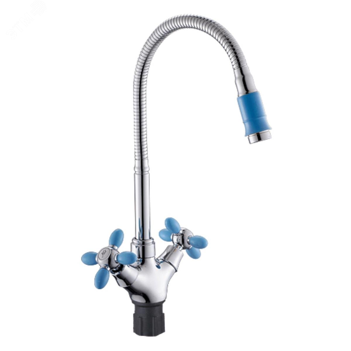 Изображение товара Смеситель для кухни АНТЕЙ Радуга с 2-мя рукоятками и поворотным изливом