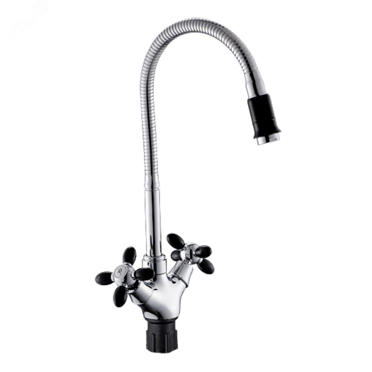 Изображение товара Кухонный смеситель Антей Радуга черный хром высокий поворотный гибкий