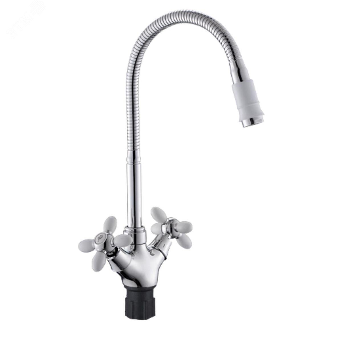 Изображение товара Кухонный смеситель с высоким поворотным изливом и гибким шлангом Антей Радуга