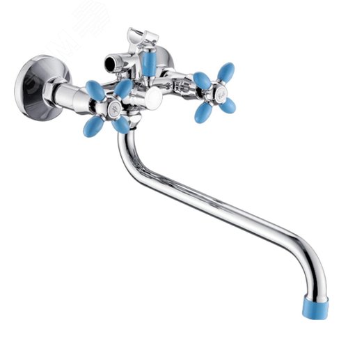 Изображение товара Смеситель для ванны с 2-мя рукоятками S-30см, с цветными наконечником и ручками голубой Радуга 2270713 АНТЕЙ (шт)