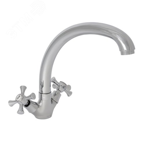 Изображение товара Смеситель для кухни с 2-мя рукоятками с высоким изливом, крепеж гайка (шт)