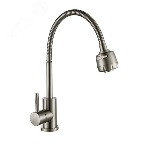 Изображение товара Смеситель для кухни шаровый с гибким изливом нержавеющая сталь (шт)