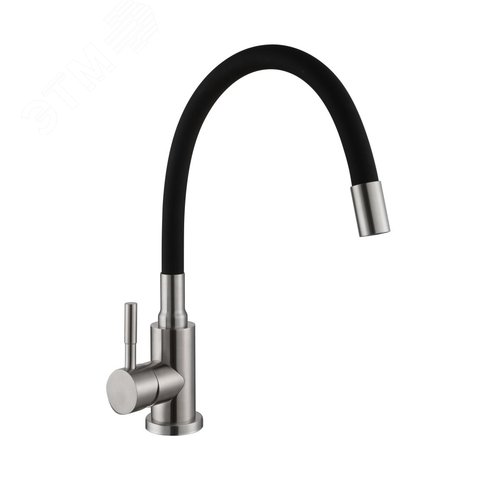 Изображение товара Смеситель для кухни шаровый с высоким силиконовым изливом черный нержавеющая сталь (шт)