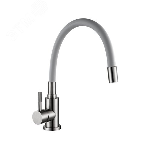 Изображение товара Смеситель для кухни шаровый с высоким силиконовым изливом серый нержавеющая сталь (шт)