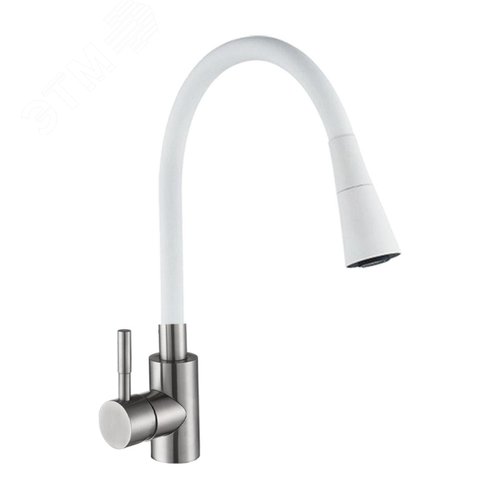 Изображение товара Смеситель для кухни шаровый с силиконовым изливом белый нержавеющая сталь (шт)