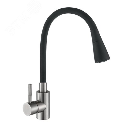 Изображение товара Смеситель для кухни шаровый с силиконовым изливом черный нержавеющая сталь (шт)