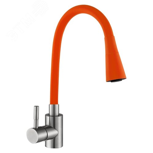 Изображение товара Смеситель для кухни шаровый с силиконовым изливом оранжевый нержавеющая сталь (шт)