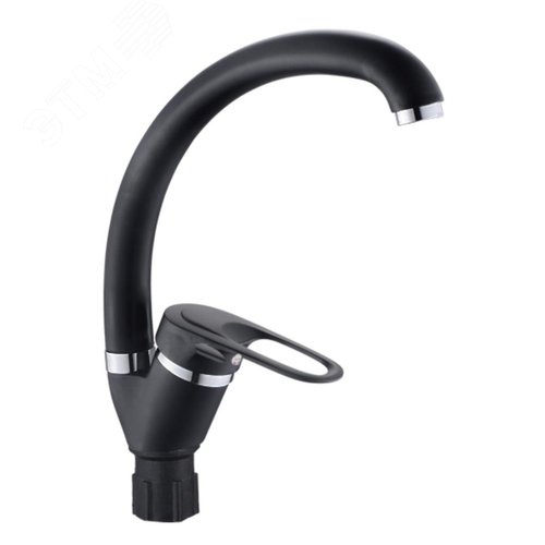 Изображение товара Смеситель для кухни шаровый с высоким изливом, крепеж гайка d40 черный (шт)