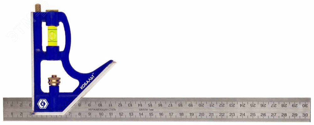 Изображение товара Угольник с уровнем 300 мм из нержавеющей стали КОБАЛЬТ для точных измерений