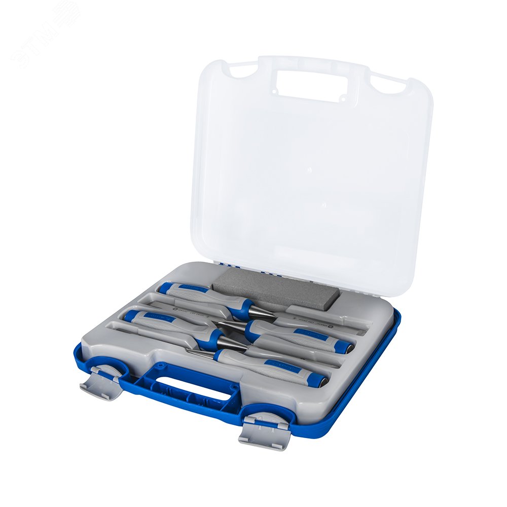 Изображение товара Набор плоских стамесок из CR-V с двумя рукоятками и кейсом 4 шт