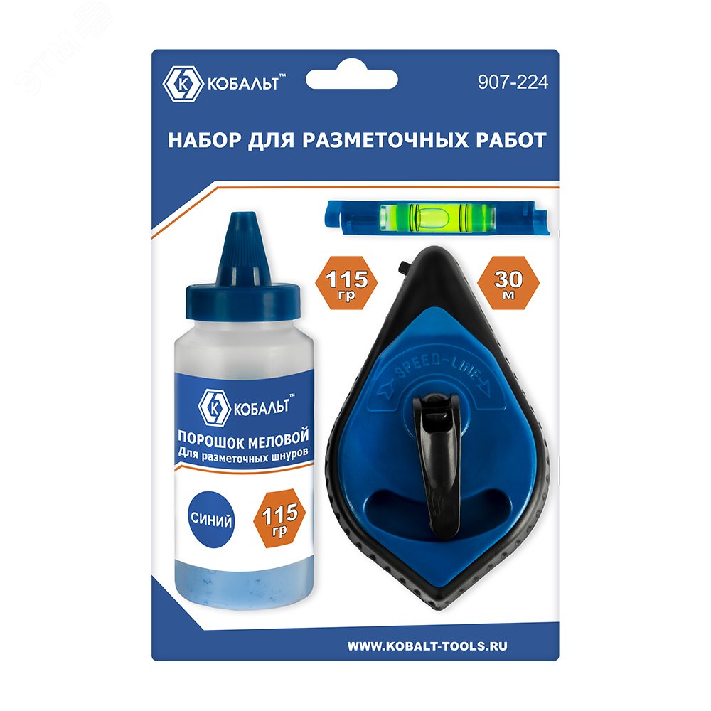 Изображение товара Набор шнур и краска для разметки 30 м синий меловой порошок 115 гр Кобальт