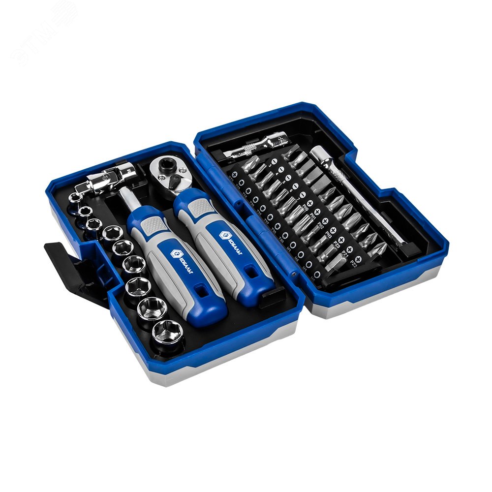 Изображение товара Набор бит и торцевых головок с трещоткой 38 пр. Кобальт