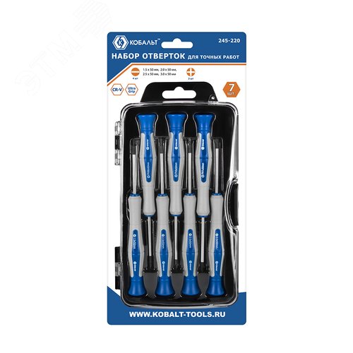 Изображение товара Набор отверток для точных работ Ultra Grip 50 мм, 7 шт,: SL1.5, SL2.0, SL2.5, SL3.0, PH00, PH0, PH1, CR-V, кейс, блистер (шт)