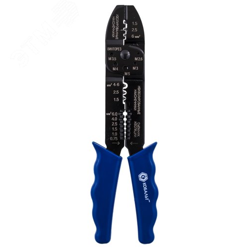 Изображение товара Электропассатижи, снятие изоляции с проводов сечением 0.6-2.6 мм, длина 230 мм обжим, кусачки, винторез, блистер (шт)