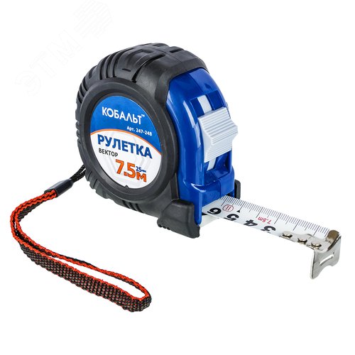 Изображение товара Рулетка Вектор 7,5м x 25мм обрезиненный корпус, механический стопор, белое матовое покрытие ленты, толщина ленты 0.11 мм (шт)