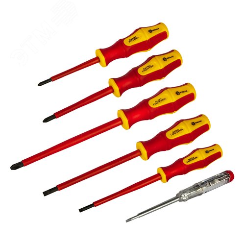 Изображение товара Набор отверток диэлектрических Ultra Grip, 6 шт,: РН1, РН2, РН3, SL4, SL5.5, индикаторная отвётка, CR-V, коробка (шт)