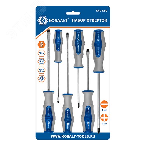 Изображение товара Набор отверток Ultra Grip, 6 шт,: РН1, РН2, SL4, SL5, SL6, SL7, CR-V, блистер (шт)