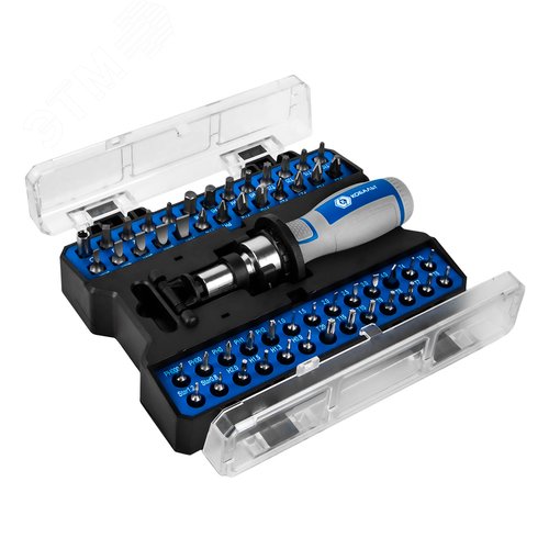 Изображение товара Отвертка рукоятка с набором бит, 53 ПР., CR-V, 25 бит, 26 бит для точных работ + адаптер, пластиковый бокс, подвес (шт)