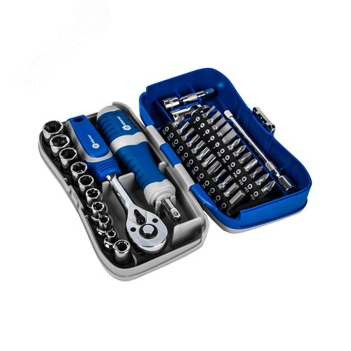 Изображение товара Набор бит и головок с трещоткой 39 пр.,CR-V, 24 биты, 9 головок, трещотка, отв.рук., 2 удл., шарнир, держ.бит,кейс+блист (шт)