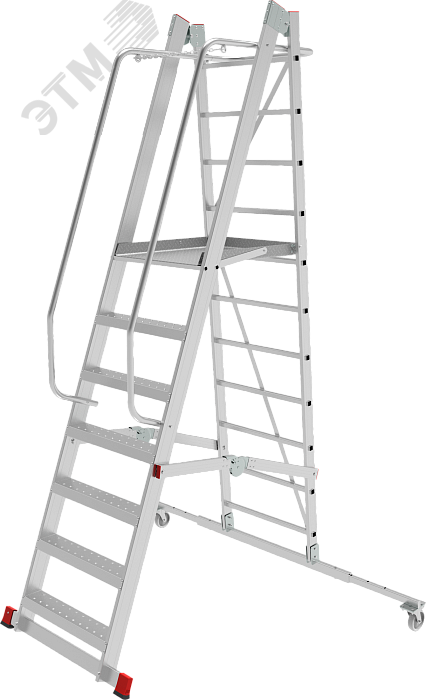 Изображение товара Лестница-стремянка передвижная складная с платформой NV 3541, 1х7 ступеней,телескопическая траверса (шт)