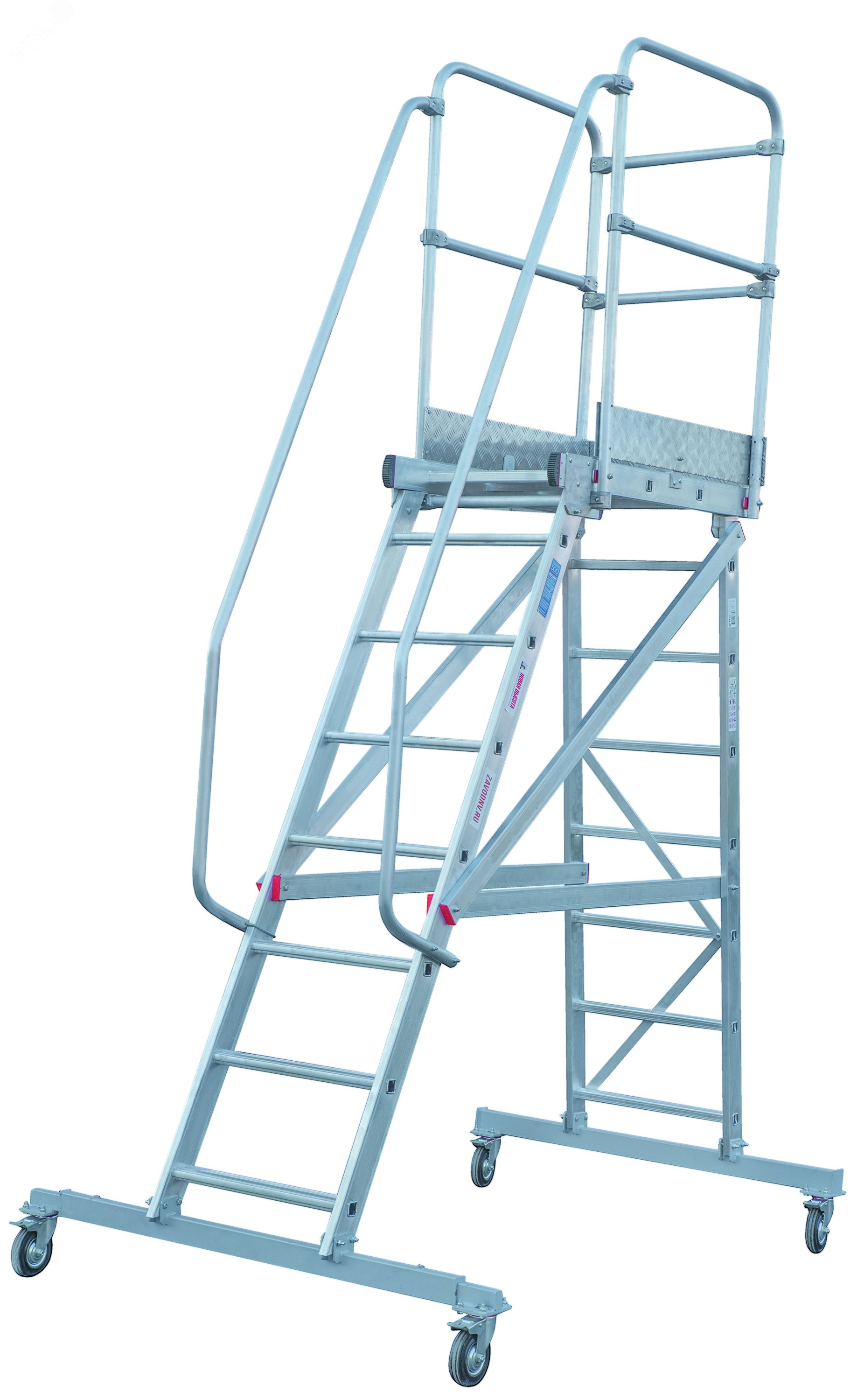 Изображение товара Лестница-подмости передвижная односторонняя с платформой NV 5510, 1х8 ступеней,телескопическая траверса (шт)