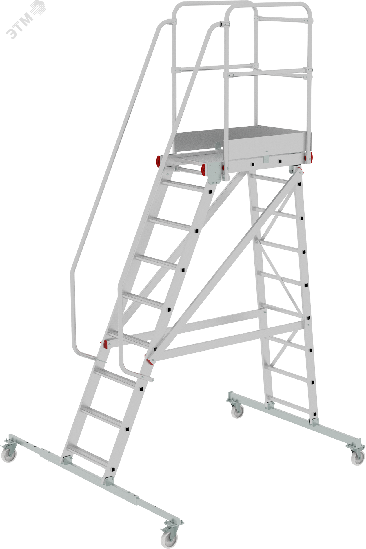 Изображение товара Лестница-подмости передвижная односторонняя с платформой NV 5510, 1х9 ступеней,телескопическая траверса (шт)
