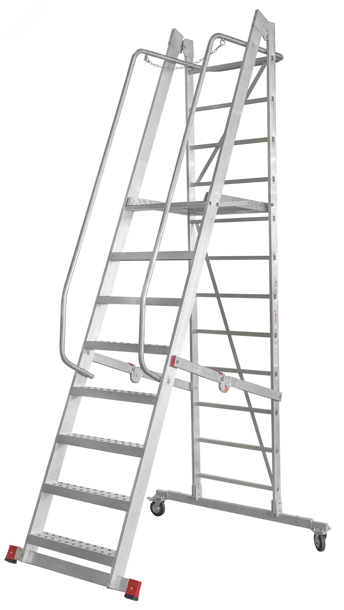 Изображение товара Лестница-стремянка передвижная складная с платформой NV 3541, 1х8 ступеней,телескопическая траверса (шт)