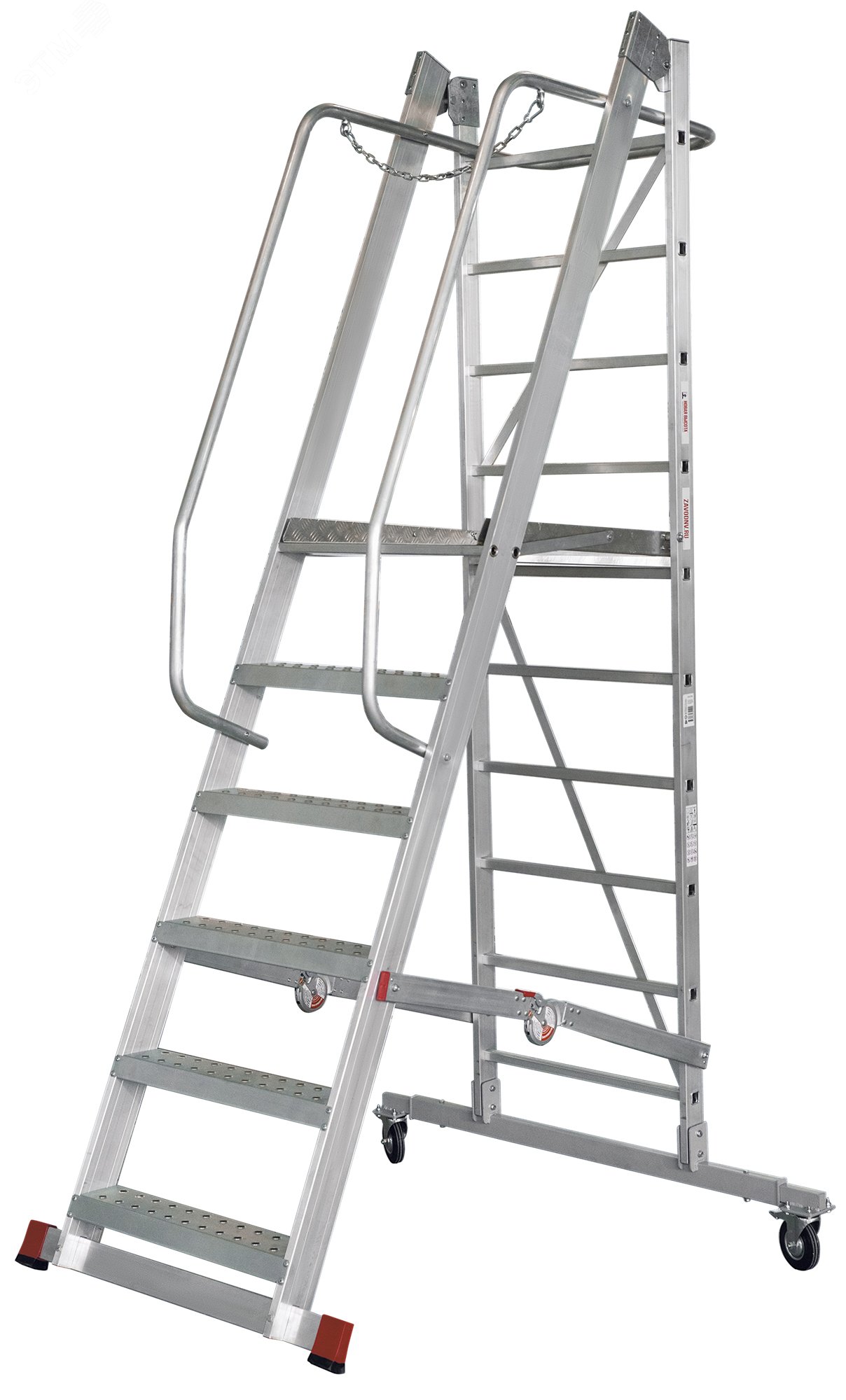 Изображение товара Лестница-стремянка передвижная складная с платформой NV 3541, 1х6 ступеней,телескопическая траверса (шт)