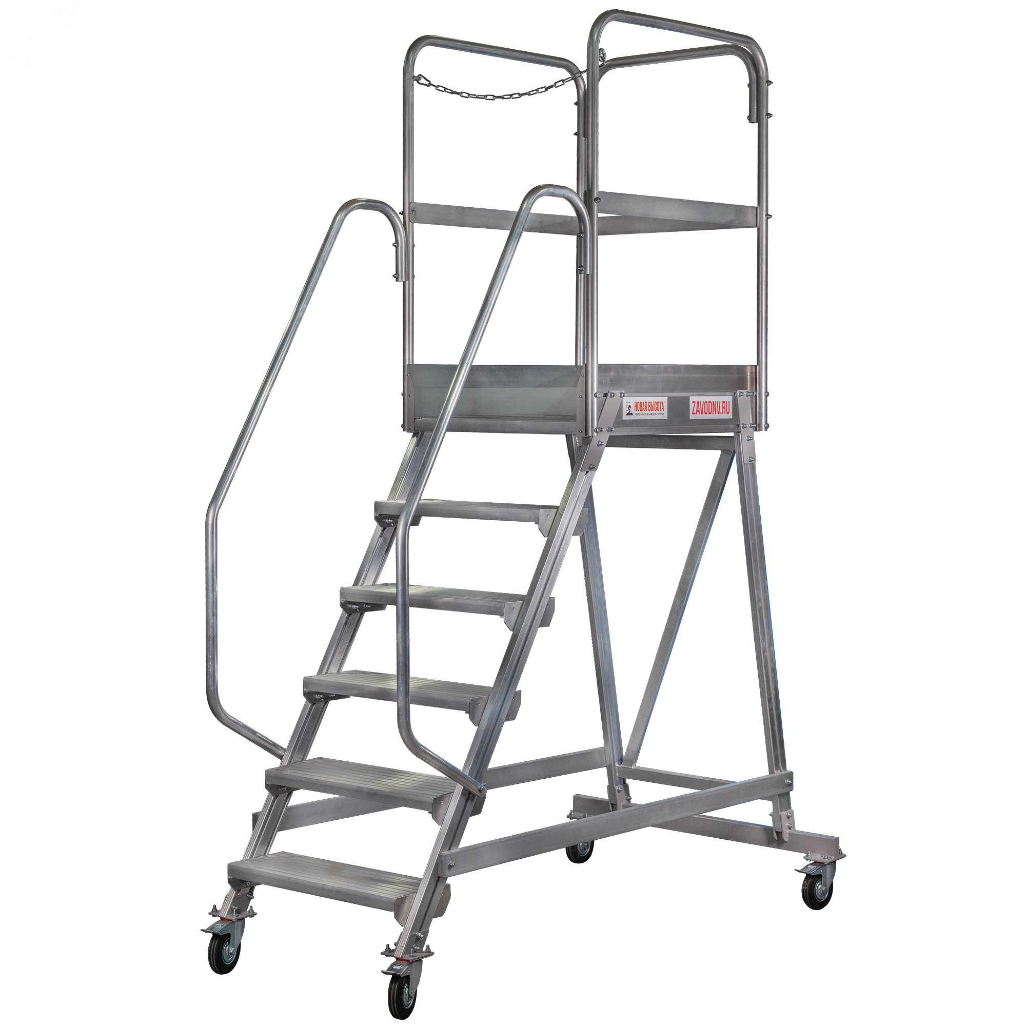 Изображение товара Лестница-подмости передвижная односторонняя с платформой NV 5511, 1х6 ступеней 200 мм, траверса (шт)