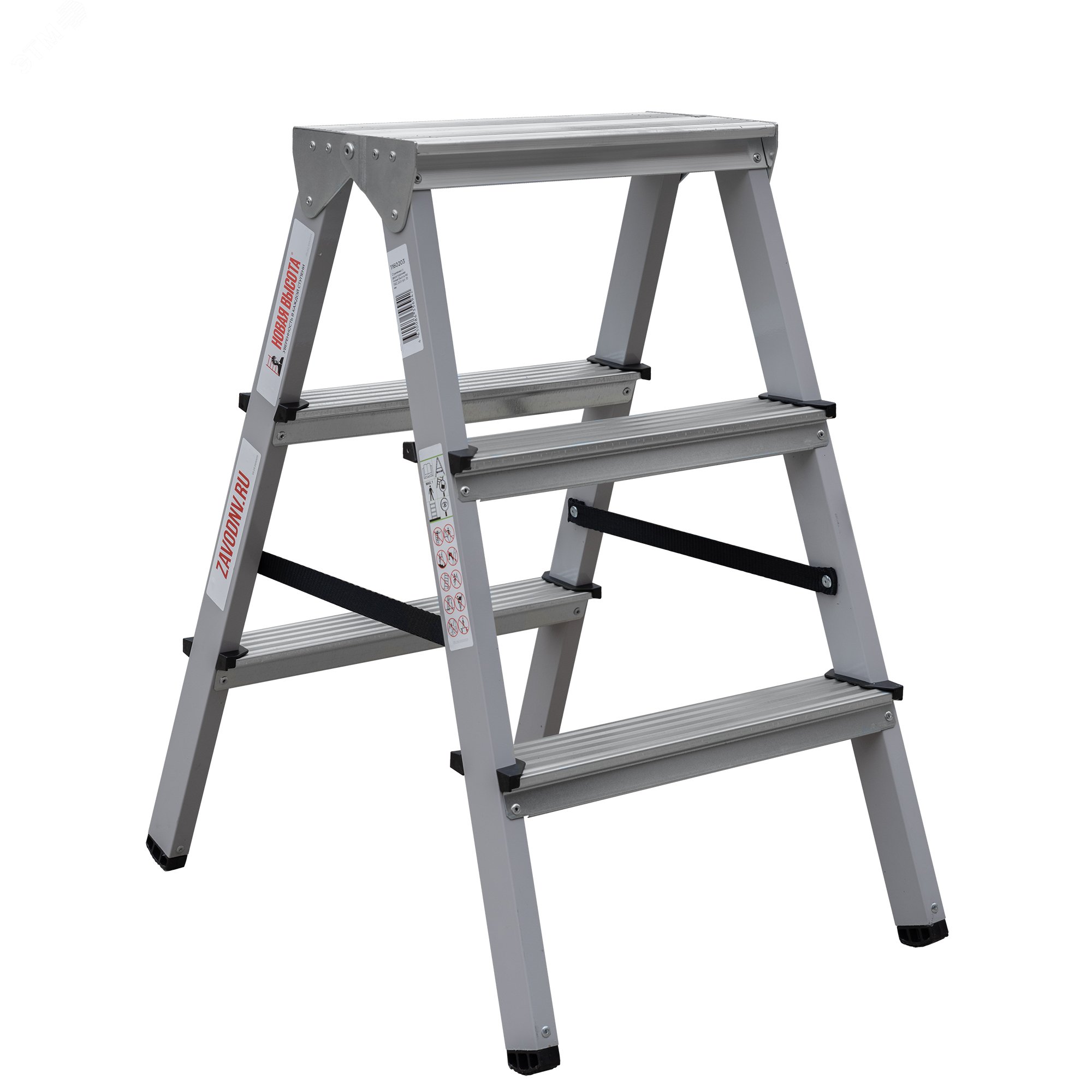 Изображение товара Стальная двухсторонняя стремянка NV 1160 с рифлёными ступенями и антискользящими наконечниками