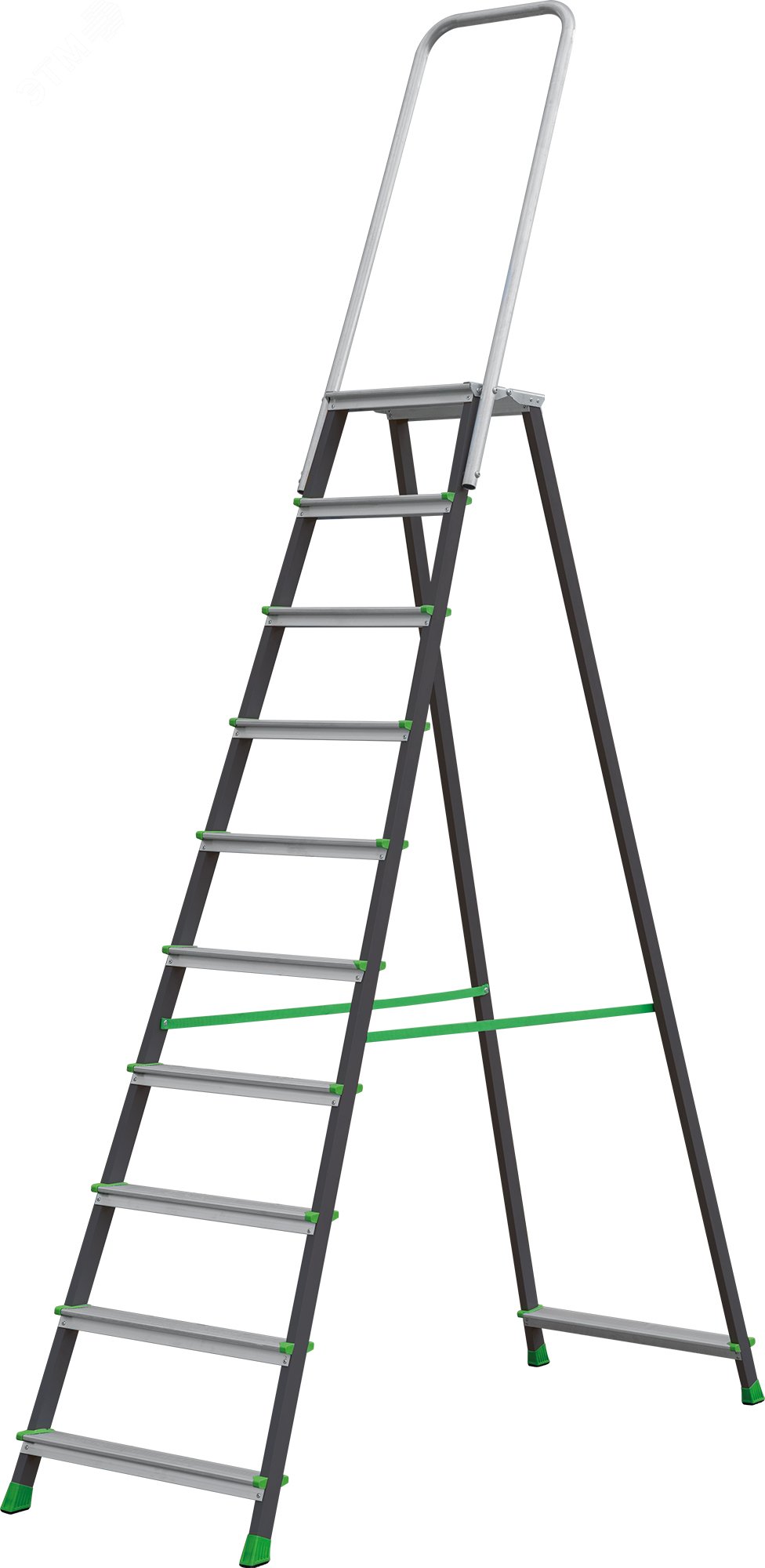 Изображение товара Стремянка стальная или алюминиевая NV 2136 10 ступеней с площадкой и дугой безопасности