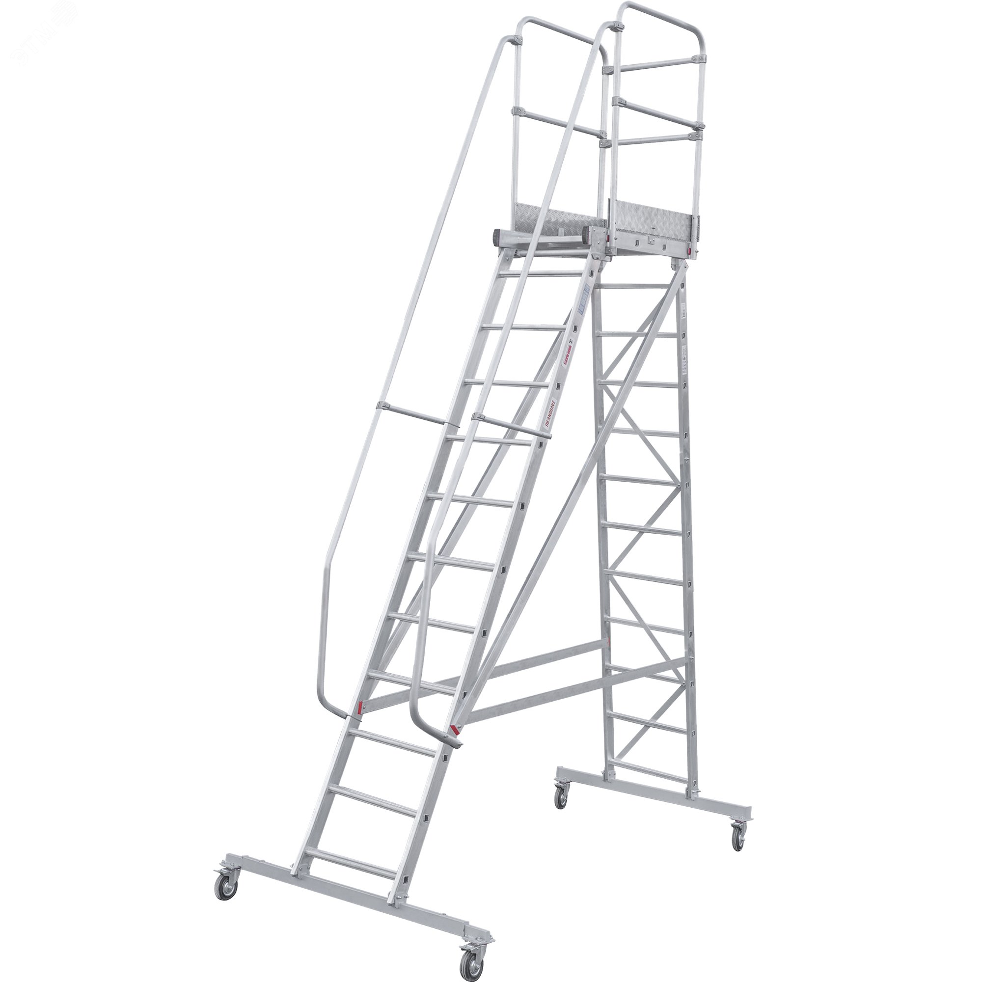 Изображение товара Лестница-подмости передвижная односторонняя с платформой NV 5510, 1х12 ступеней,телескопическая траверса (шт)