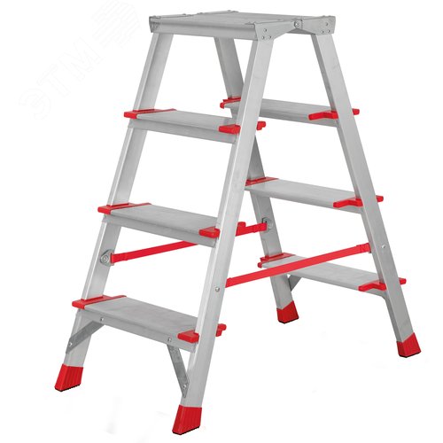 Изображение товара Стремянка алюминиевая двухсторонняя NV 3127, 2х4 ступеней 130 мм, площадка 350х260 мм (шт)