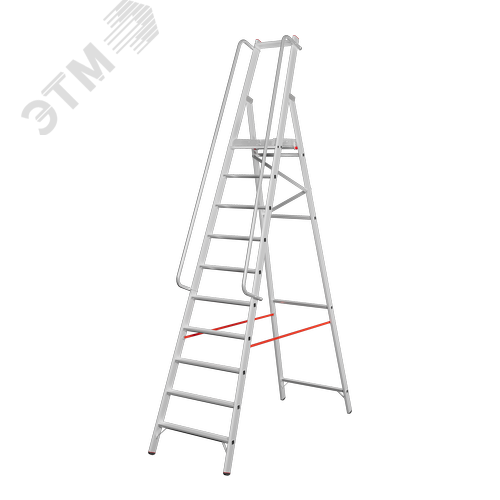 Изображение товара Стремянка алюминиевая NV 5170, 1х10 развальцованных ступеней 80 мм, площадка 400х400 мм, поручни (шт)