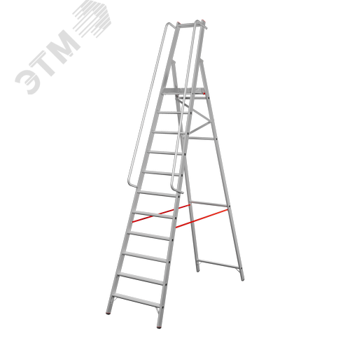 Изображение товара Стремянка алюминиевая NV 5170, 1х11 развальцованных ступеней 80 мм, площадка 400х400 мм, поручни (шт)