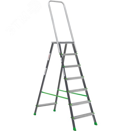 Изображение товара Стремянка стальная/алюминиевая NV 2136, 1х7 ступеней 80 мм, площадка 350х260 мм, дуга безопасности 800 мм (шт)