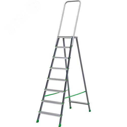 Изображение товара Стремянка стальная/алюминиевая NV 2136, 1х8 ступеней 80 мм, площадка 350х260 мм, дуга безопасности 800 мм (шт)