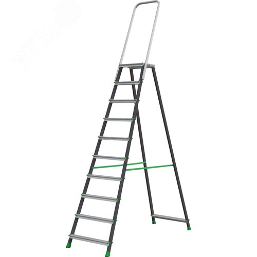 Изображение товара Стремянка стальная/алюминиевая NV 2136, 1х10 ступеней 80 мм, площадка 350х260 мм, дуга безопасности 800 мм (шт)