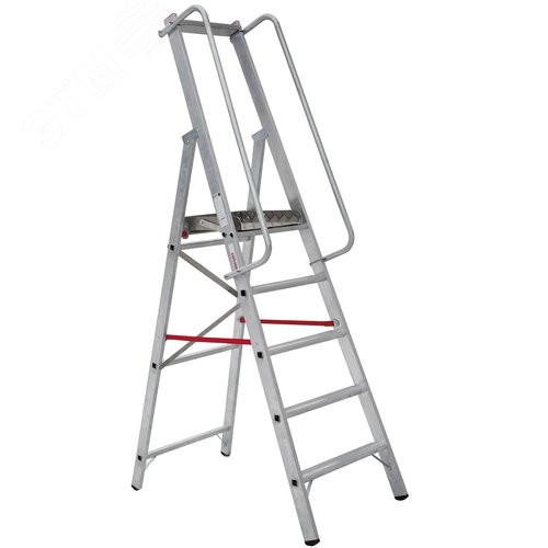 Изображение товара Стремянка алюминиевая NV 5170, 1х5 развальцованных ступеней 80 мм, площадка 400х400 мм, поручни (шт)