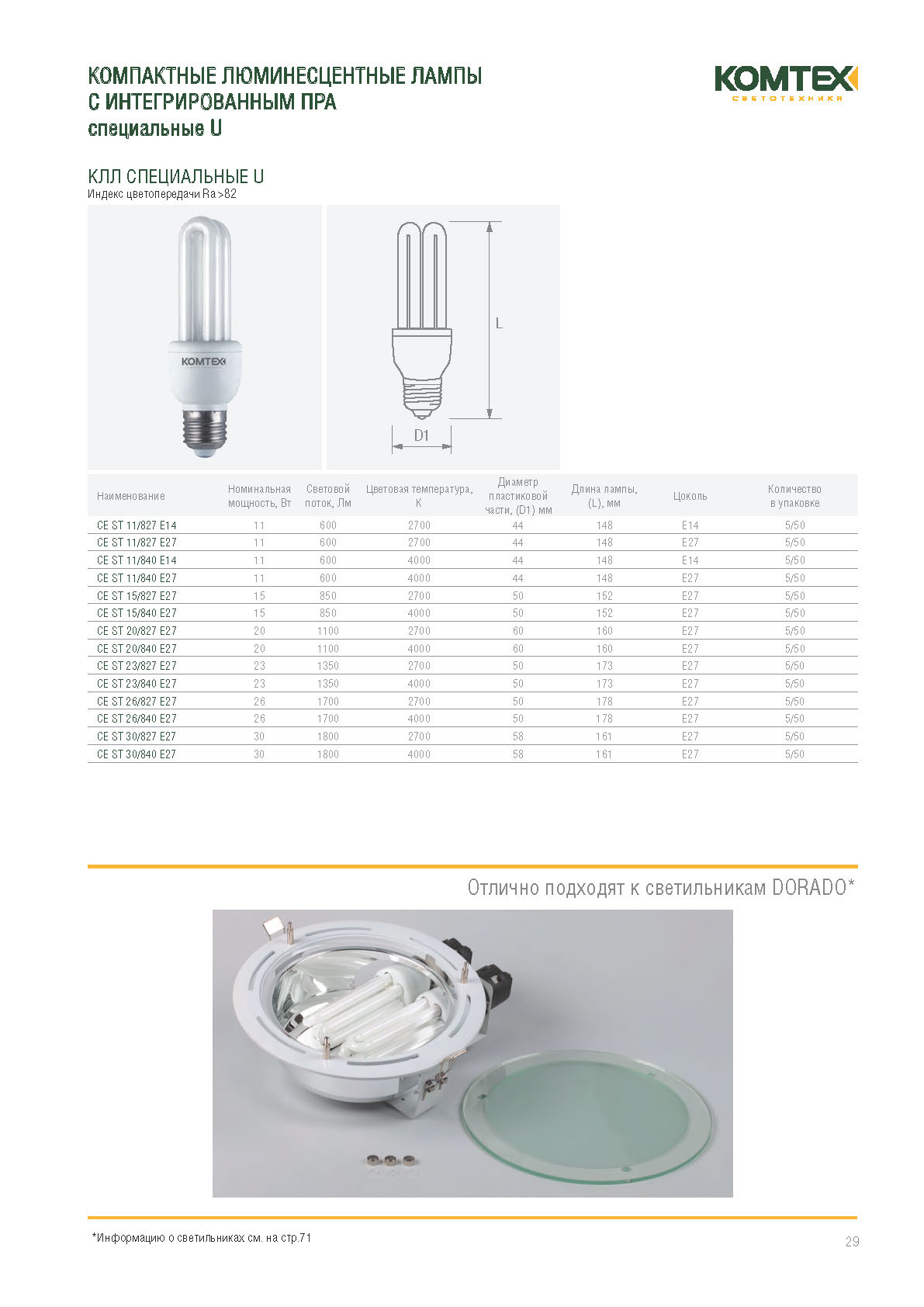 Купить Лампа энергосберегающая КЛЛ 11/827 E14 D44x140 3U CE ST 11/827 ...