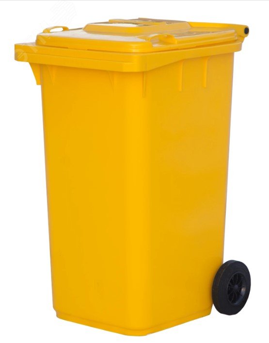 Изображение товара Мусорный контейнер 240л жёлтый из полиэтилена с колесами и крышкой