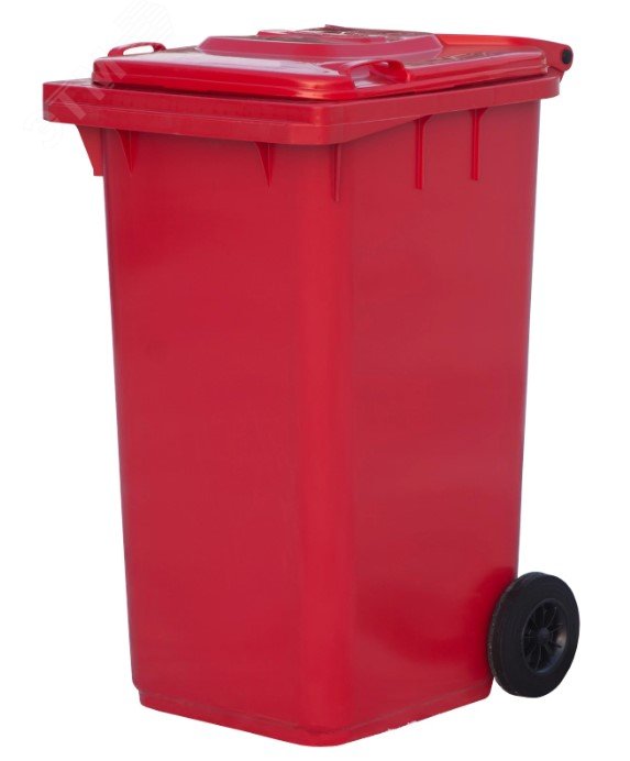 Изображение товара Мусорный контейнер 240л из полиэтилена с крышкой и колесами красный