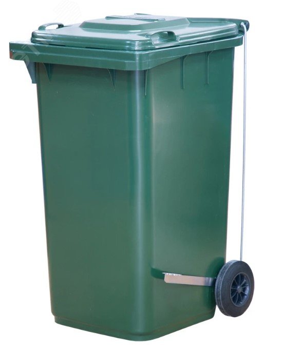 Изображение товара Мусорный контейнер 240 л из полиэтилена с педальным приводом и ручкой