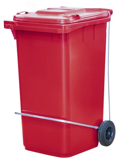 Изображение товара Мусорный контейнер 240 л из полиэтилена с педалью, красный