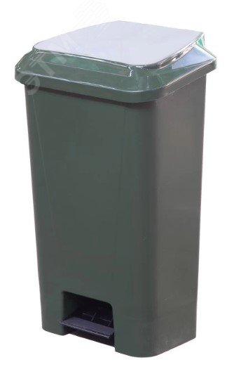Изображение товара Мусорный контейнер 60 литров полимерный с педалью и пакетодержателем зеленый