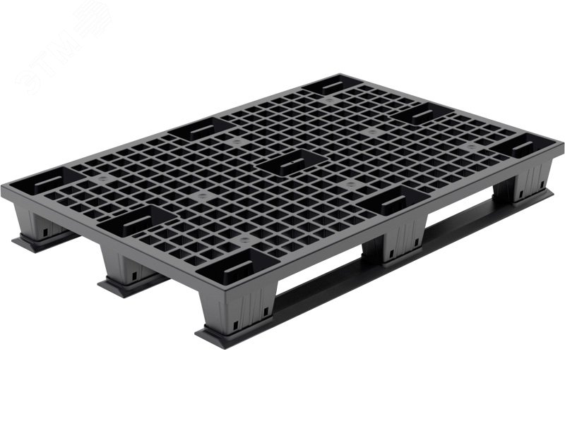 Изображение товара Паллет 1200х800х150 перфорированный на полозьях черный с защитными выступами