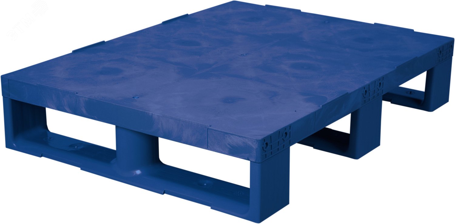 Изображение товара Пластиковая паллета 800х600х150 мм на 3 полозьях синяя для грузоперевозок