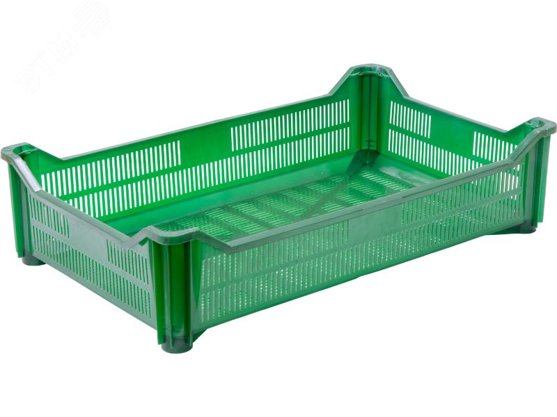 Изображение товара Ящик полимерный 500х300х120 мм перфорированный зеленый для хранения и транспортировки продуктов
