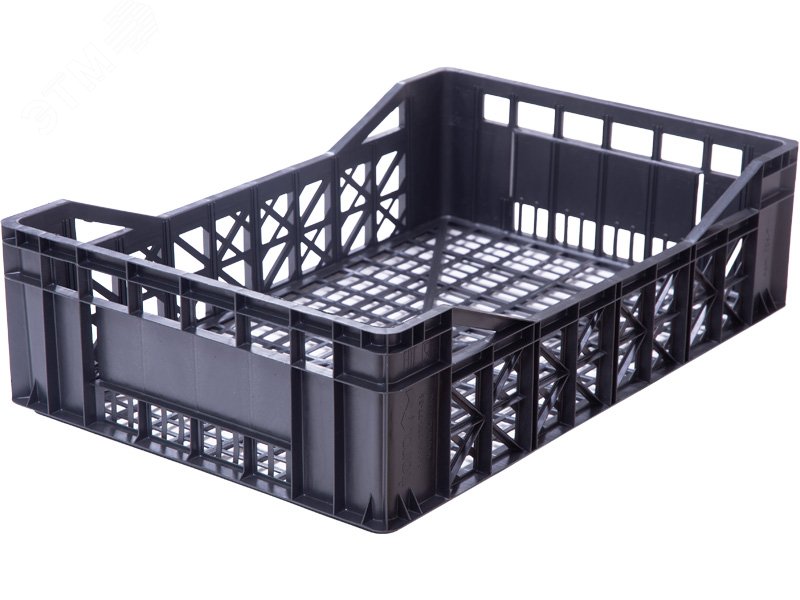 Изображение товара Ящик полимерный 600х400х165 мм, перфорированный, черный (шт)